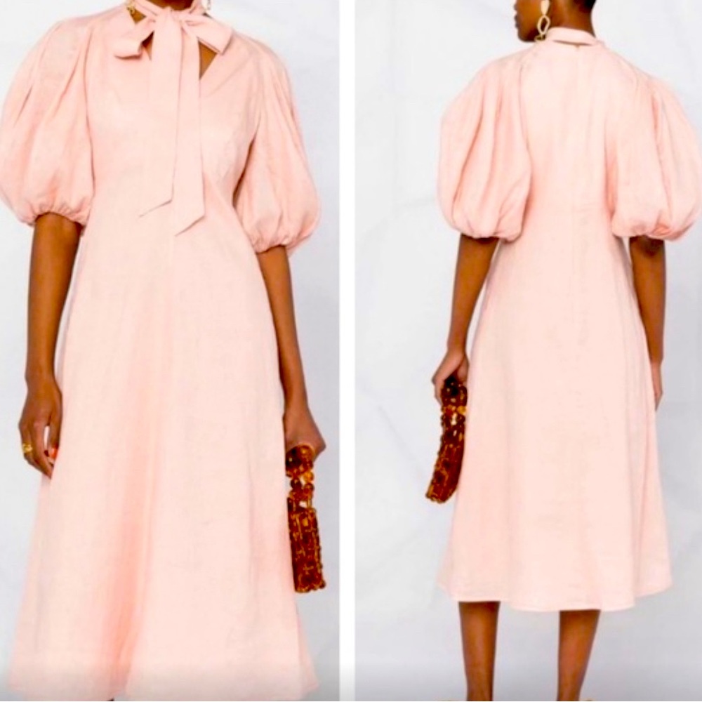 Zimmermann Dancer Day Midi Dress Linen Blush Pink Size 8